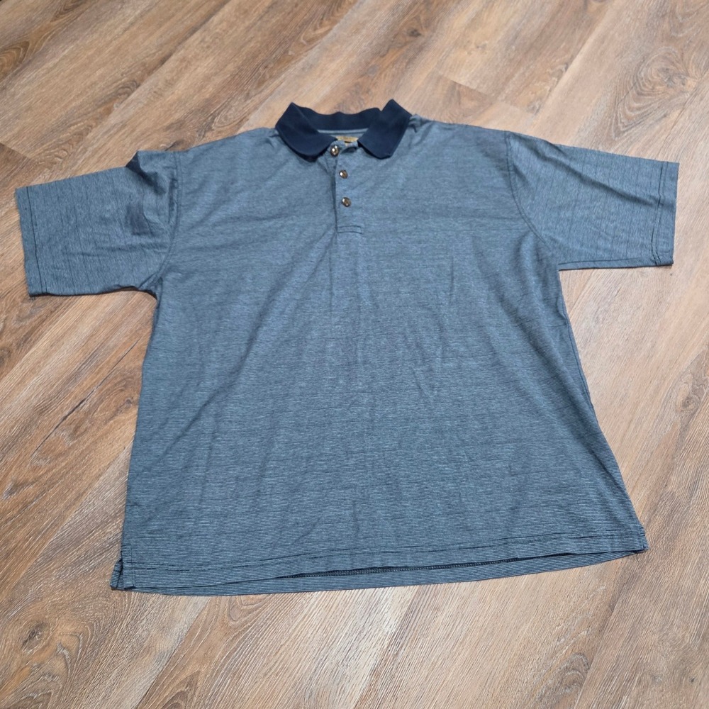 Tri-Mountain Gold Mens Large Blue Striped Mercerized Cotton Polo Shirt Short Slv